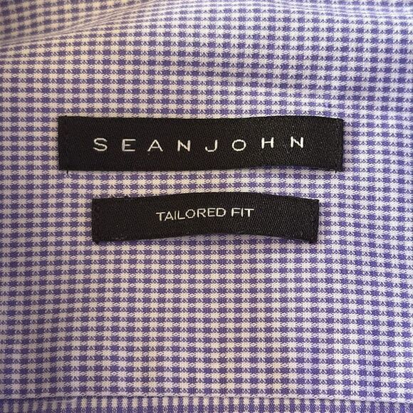 Sean‎ John Men's Tailored Fit Checkered Dress Shirt 16 Blue - Picture 3 of 9
